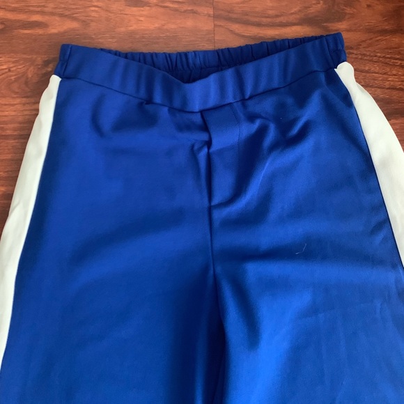 Blue and White Side Stripe Sport Wide Leg Pants - Picture 3 of 5